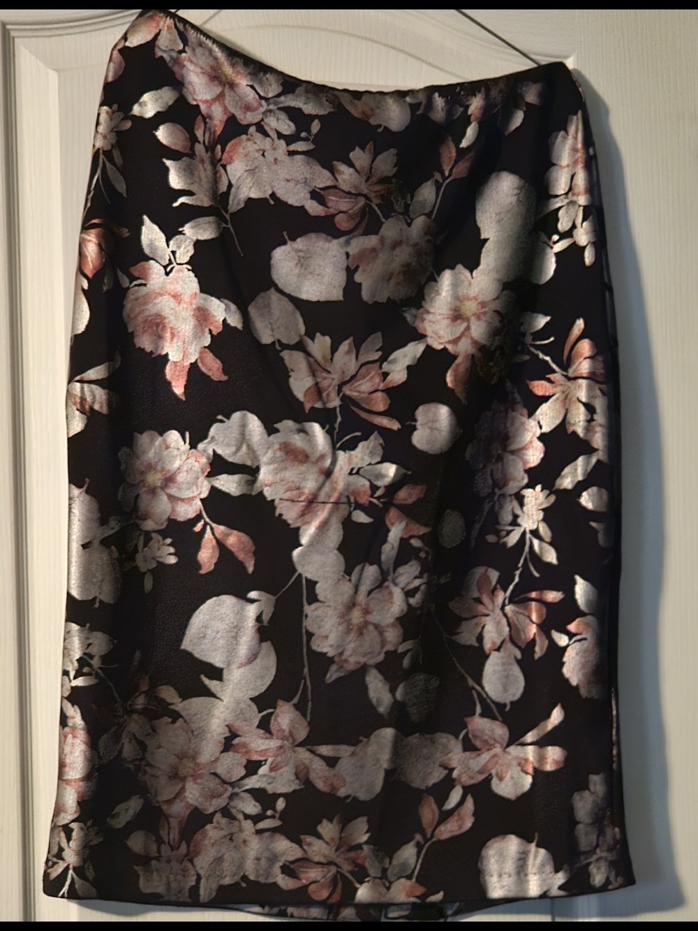 Floral Satin Midi Skirt in Black and Blush